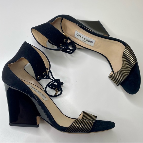 Jimmy Choo Shoes - Jimmy Choo Black Lace Up Wedge Sandals